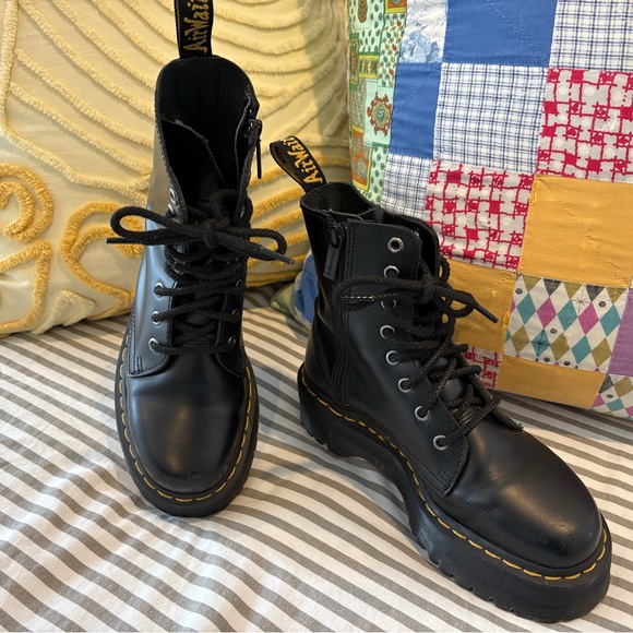 Dr. Martens Black Leather Combat Boots - Picture 2 of 8